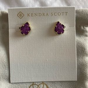 NWT Kendra Scott Tessa Gold Stud Earrings In Amethyst Drusy